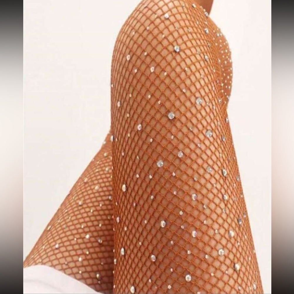 Brown Fishnet Sparkling Rhinestone Tights NEW 🏷️
